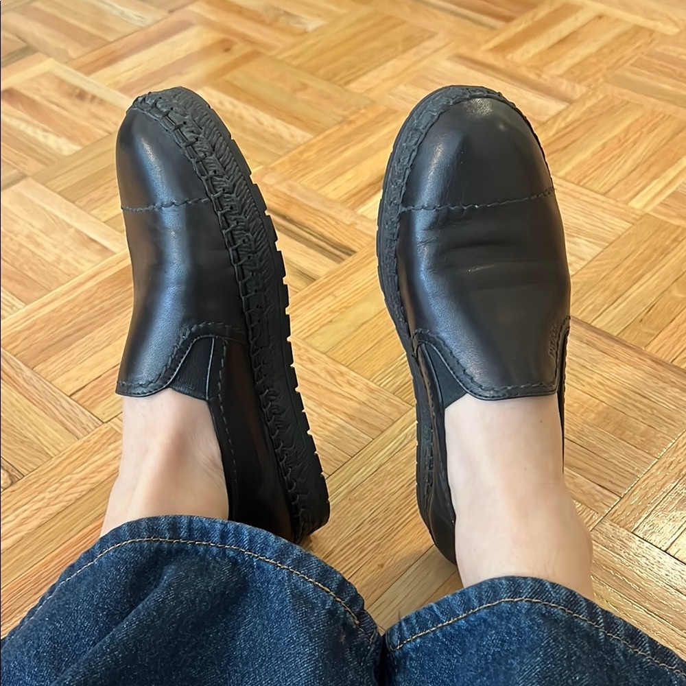 Lightly worn Prada Black Leather Slip-On Shoes